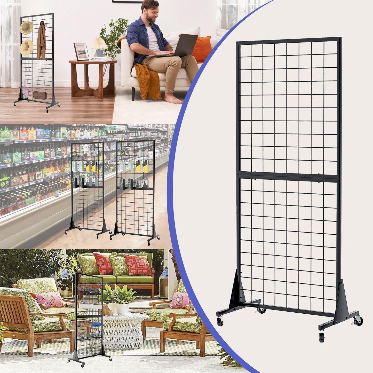 DEYEGELEA Gridwall Panel Display Stands, 2'x5.5' Ft, Heavy-Duty Floorstanding Retail Display Rack with Triangle-Base for Retail Art Fair Show