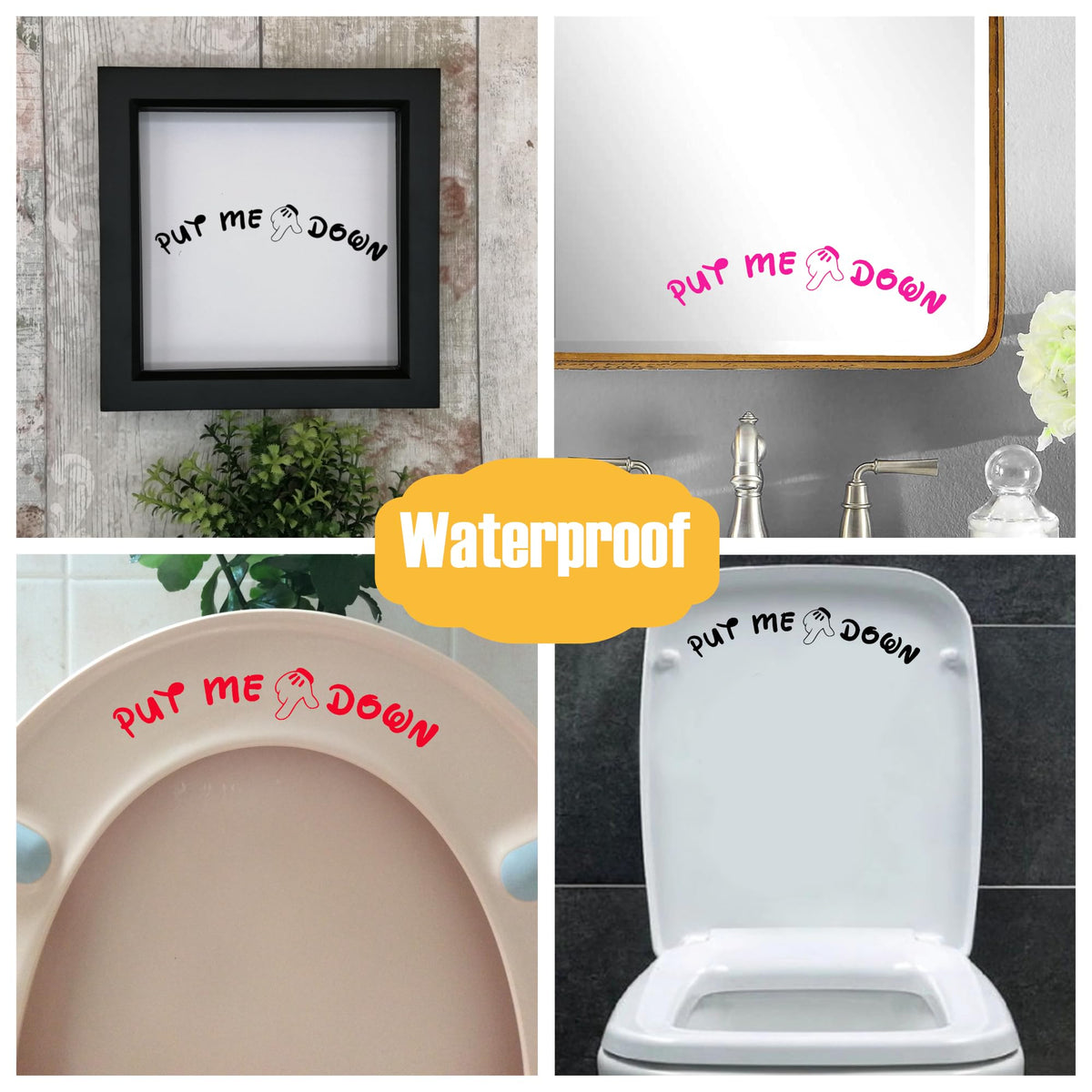 Pack of 2 Put Me Down Cute Mickey Hands Toilet Seat/Lid Sticker - Bathroom Décor - Bathroom Accessory Black