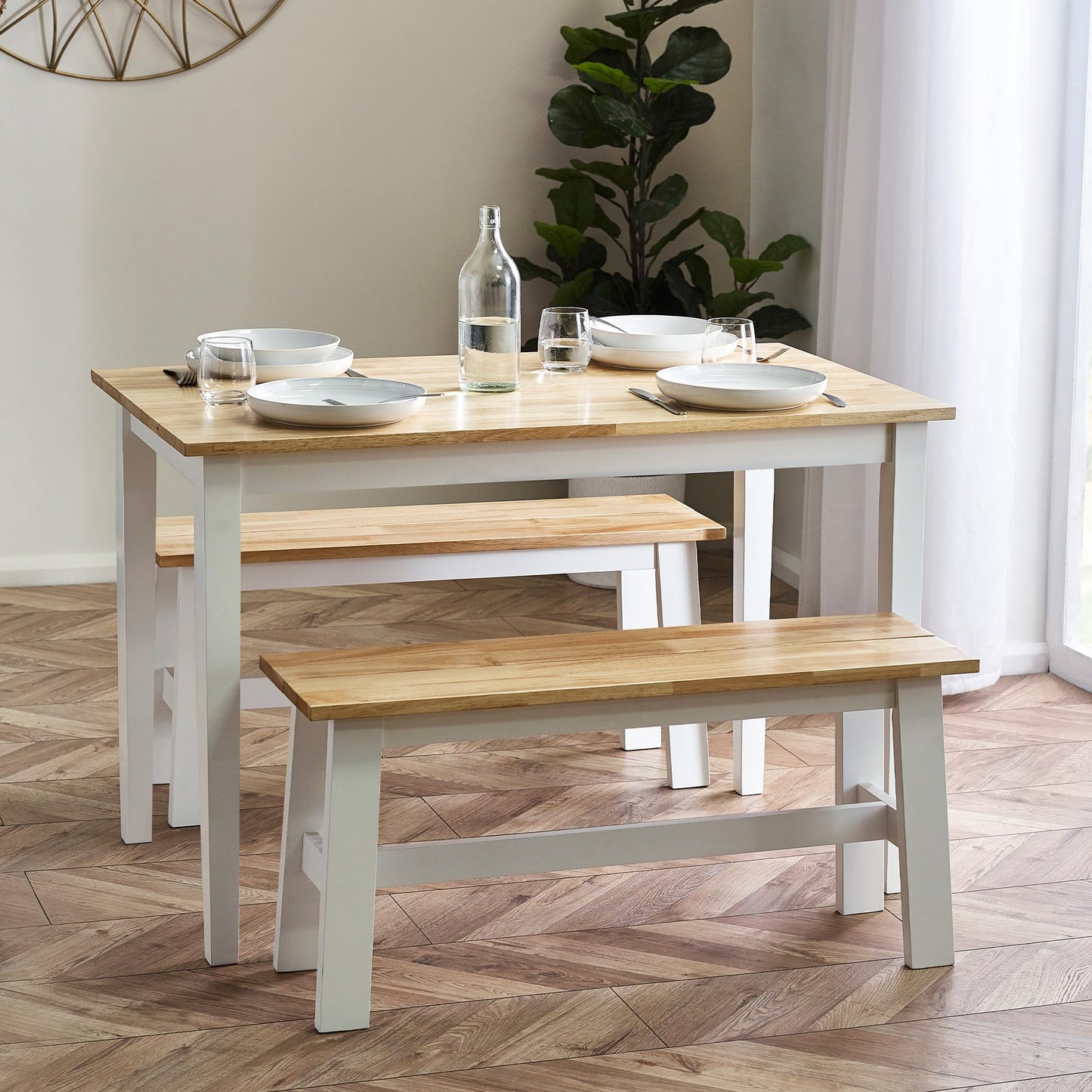 Julian Bowen Linwood Dining Table, Rectangular, White & Wood - H75 x W114cm
