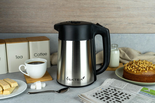 Vektra VEK-1506 Vacuum Insulated Enviromentally Eco Friendly Easy Pour Cordless Kettle, 1.5 Litre, Stainless Steel