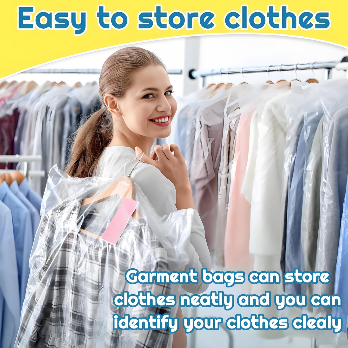 Plastic Clothes Covers, Clear Clothes Bags Hanging,Dress Bag,Garment Bags,Dust-proof Garment Protector Covers for Clothes Shirt Suit Jacket Suit