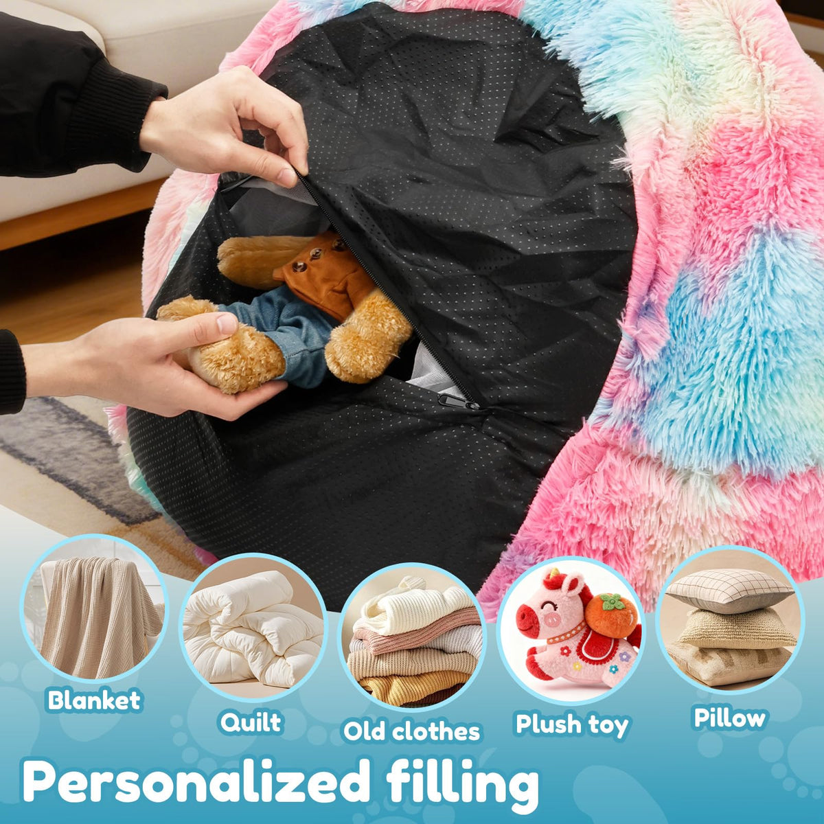 Fluffy Bean Bag Cover Cover Only, No Filler, Extra Large Plush Tie Dye Beanbag Chair Slipcover