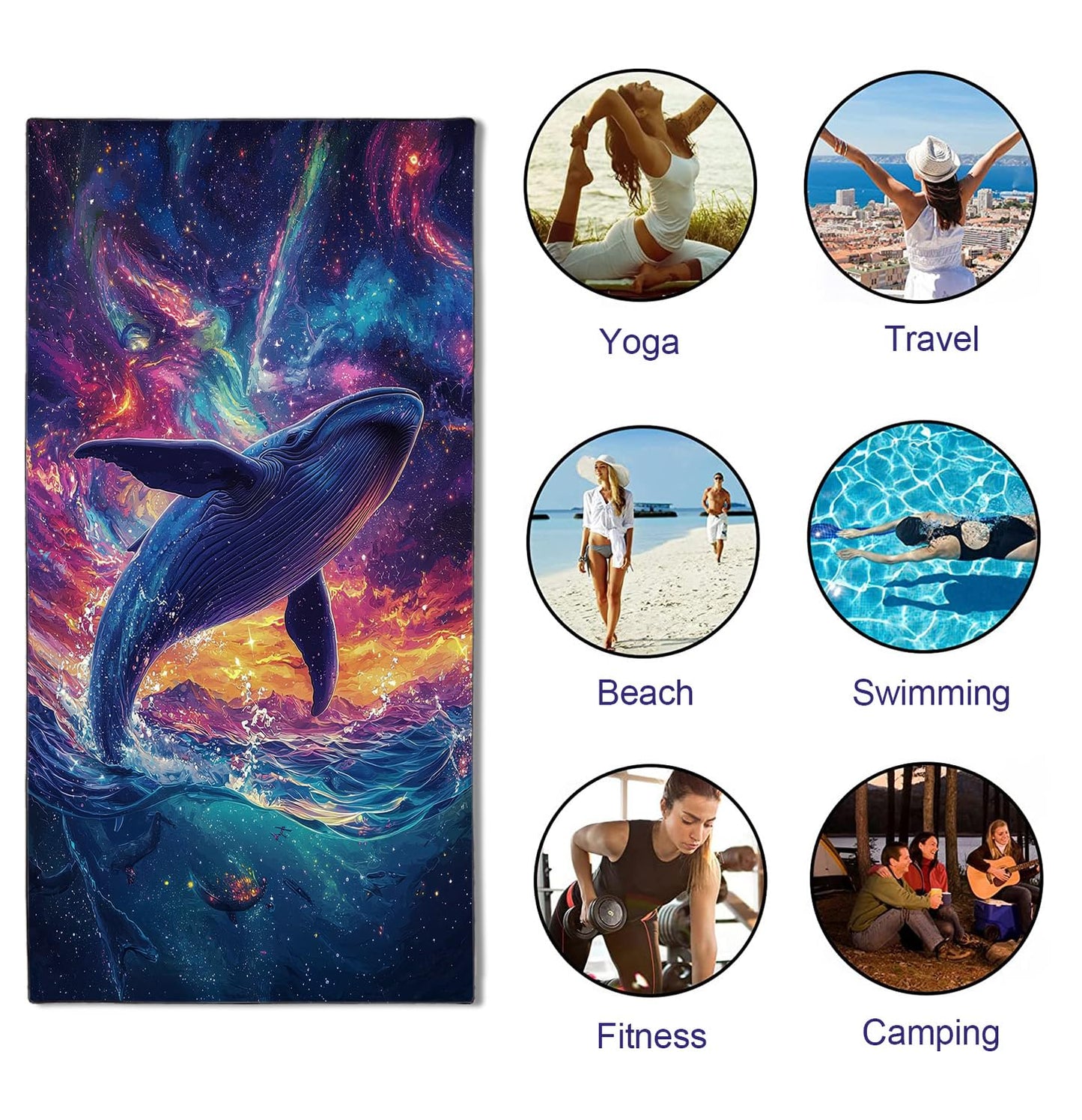 YISUMEI Galaxy Whale Beach Towels for Adults Extra Large 180 x 90 cm, Microfibre Lightweight Quick Dry Towel for Swimming Pool Cruise Travel Sports