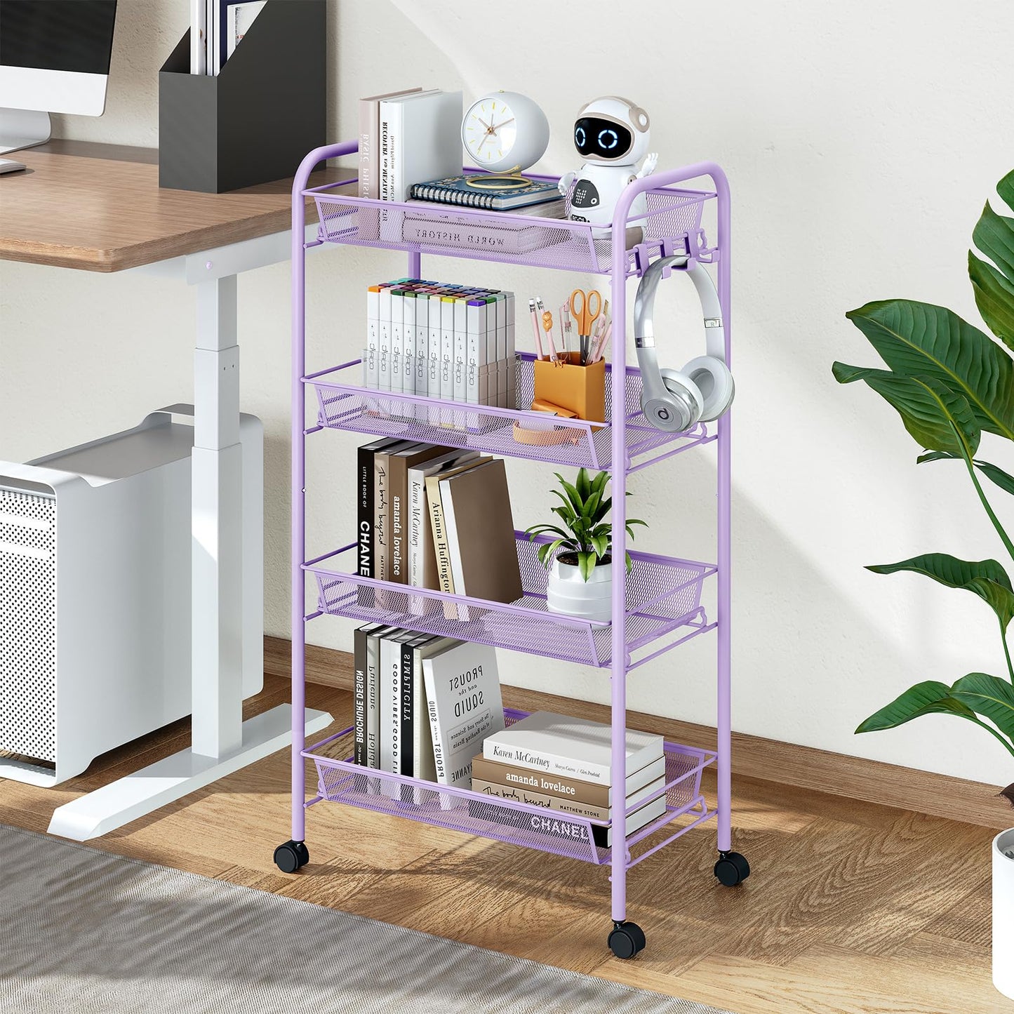 APEXCHASER 4-Tier Rolling Cart,Easy Assemble Mobile Storage Trolley On Wheels,Slide Out Utility Cart Shelving Units Kitchen Bathroom Laundry Room