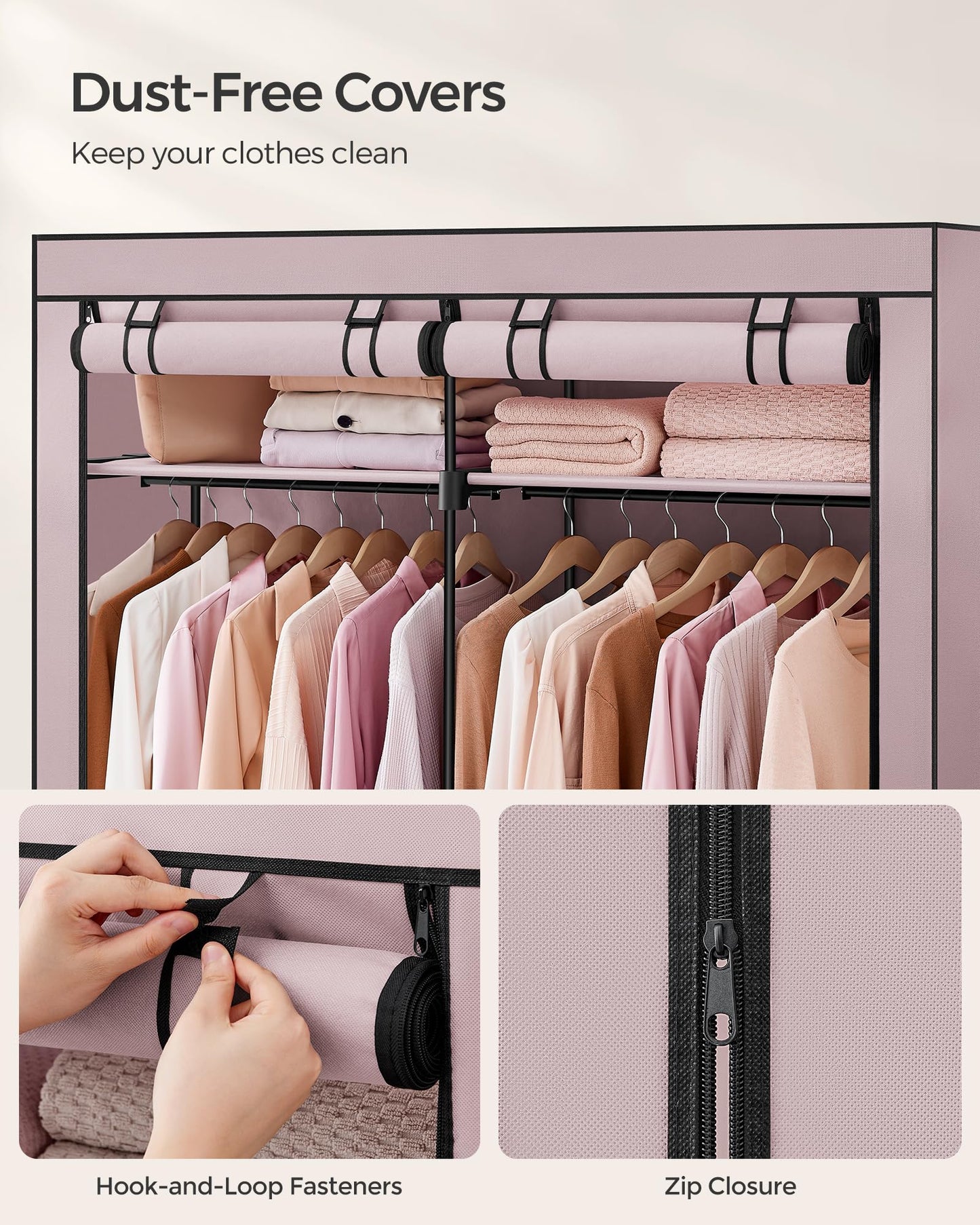 SONGMICS Wardrobe, Clothes Storage Wardrobe for Bedroom with 2 Clothes Rails, Fabric Portable Wardrobe, Collapsible, Clothes Rack, for Closet, 140 x