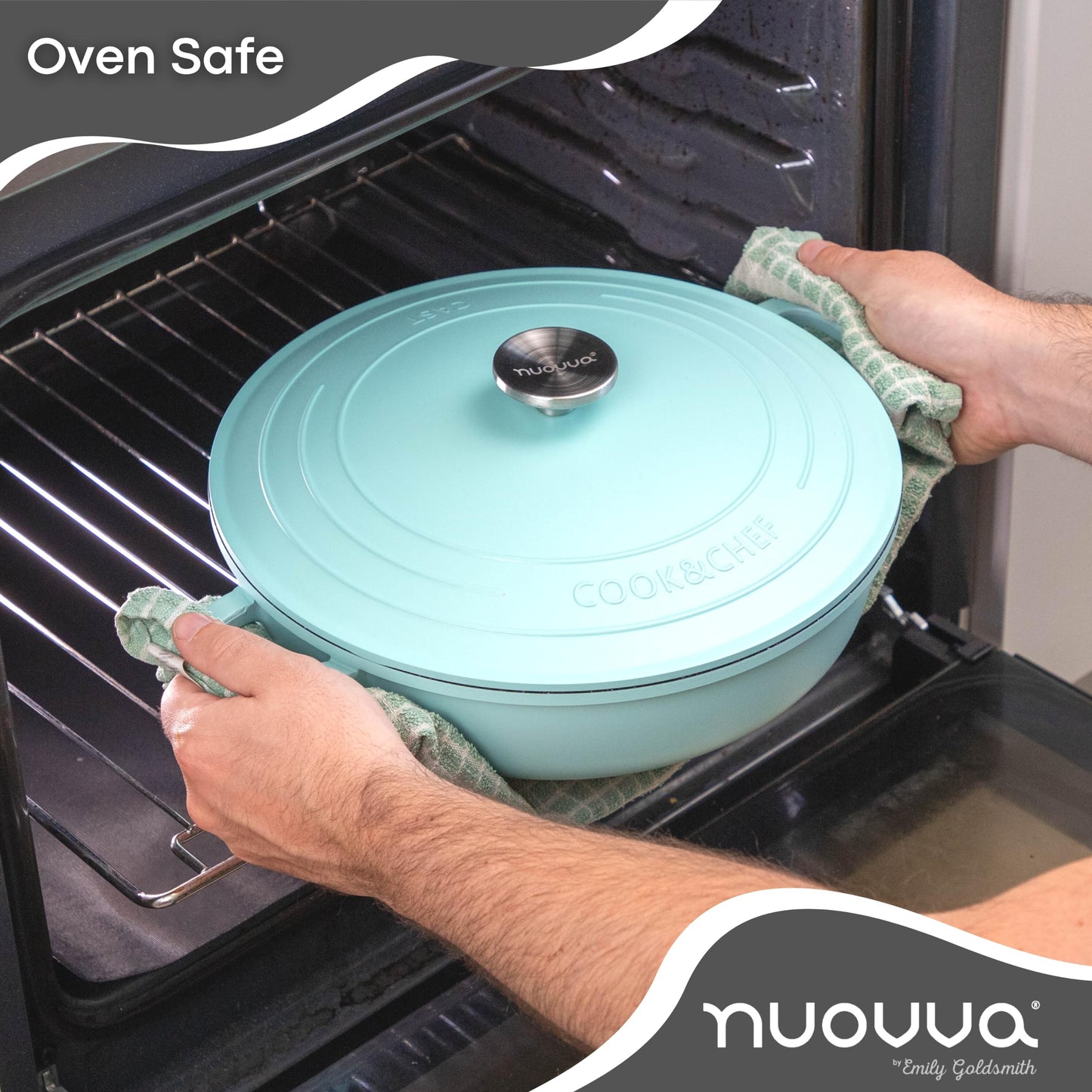Casserole Dishes with Lid Oven Proof Non Stick Shallow Dutch Oven Induction Cooking Pot Oven Safe Aluminium Stockpot 3.9L, 28cm, Teal by