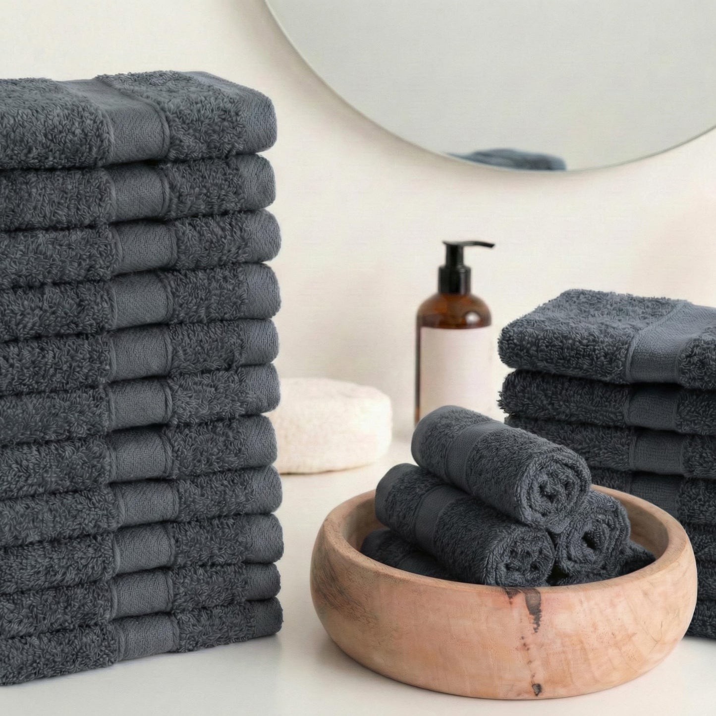 Todocama - Set of 24 Hand Towels (30x30 cm) 100% Soft and Absorbent Cotton, 550 gsm Premium, (Dark Grey)