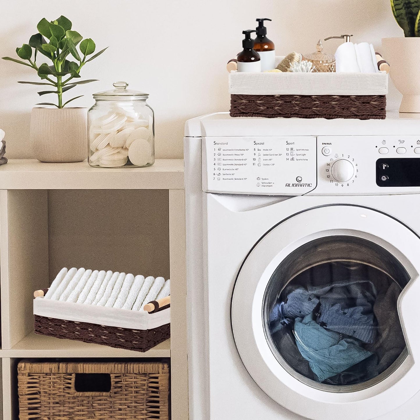 2 Pack Storage Baskets, Storage baskets for Shelves, Storage Box Organiser, Wicker Hamper Basket, Woven Storage Basket, Bathroom Storage Organiser
