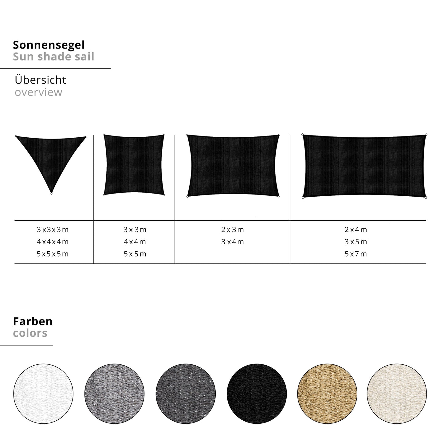 Lumaland Sun Shade Sail Fixing ropes included, 100% HDPE with stabilizer UV protection 2x3m light grey