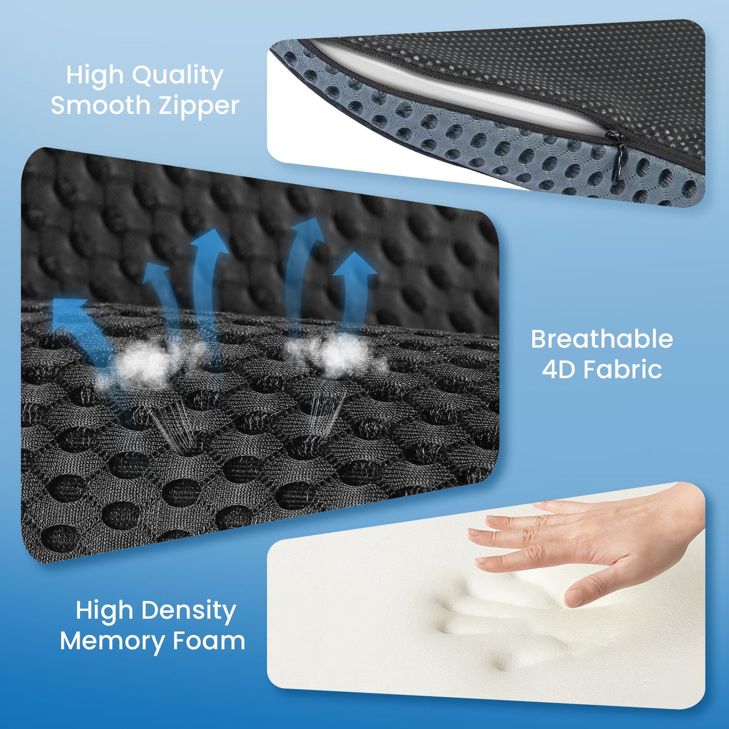 QUTOOL Car Seat Cushion Car Wedge Booster Cushion Memory Foam Car Seat Pad Breathable Seat Cushion, Car Seat Cushions for Long Driving