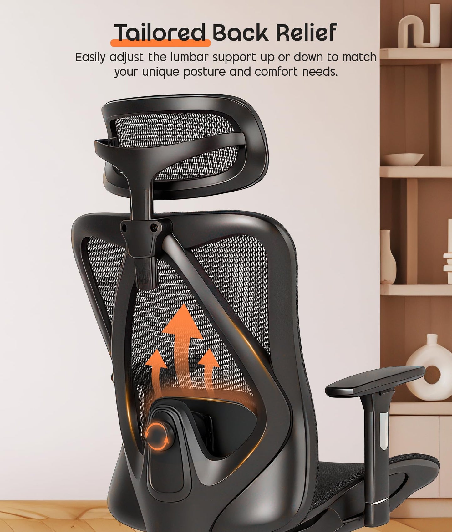 ADOV Office Chair with Headrest, Ergonomic 3D Armrest, Lumbar Support, 125° Rocking Swivel Computer Chair, High Back Mesh Reclining Desk Chair