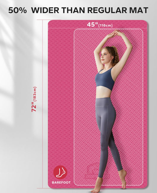 HAPBEAR Large Yoga Mat for Women- 183?116cm?6mm, TPE Non-Slip, Durable, Eco-Friendly, Extra Large Thick Wide Exercise Mat for