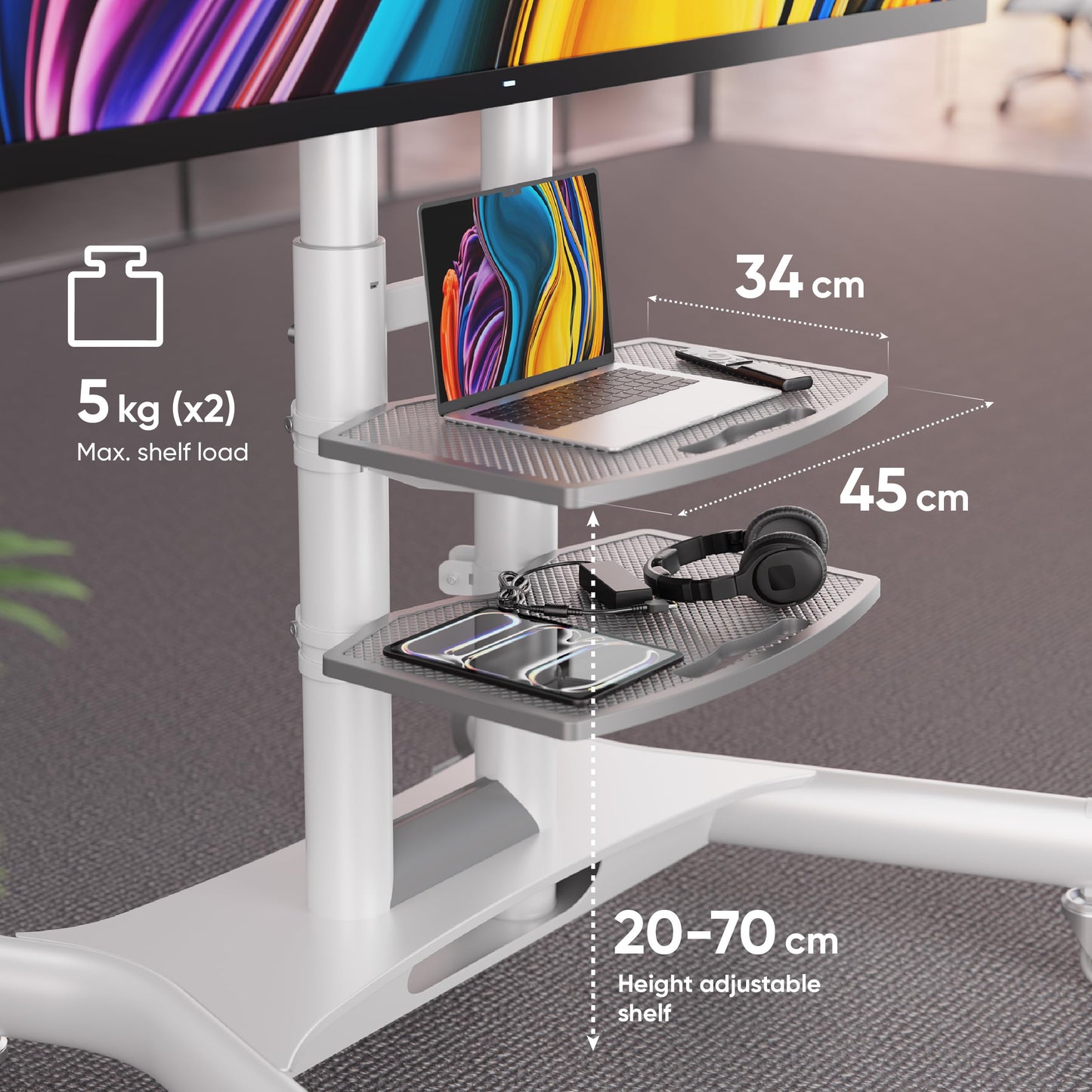 ONKRON Mobile TV Stand 40-70 Inch 45 kg, max VESA 600x400, TS1552-W