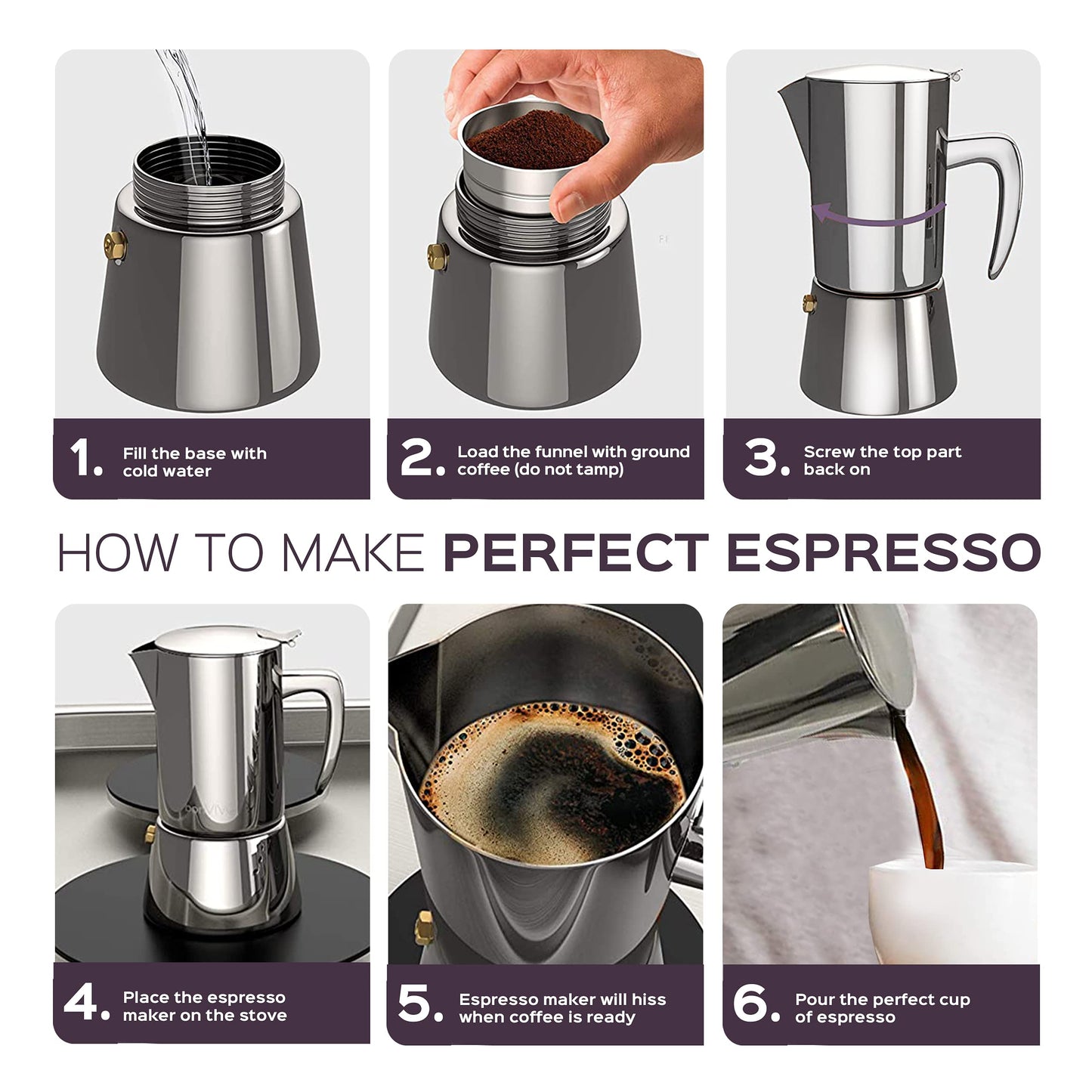 bonVIVO Moka Pot - 6 Cup Intenca Stainless Steel Espresso Maker w/Copper Finish - Stove Top Italian Coffee Maker - 300ml Coffee Pot - Gifts for Men