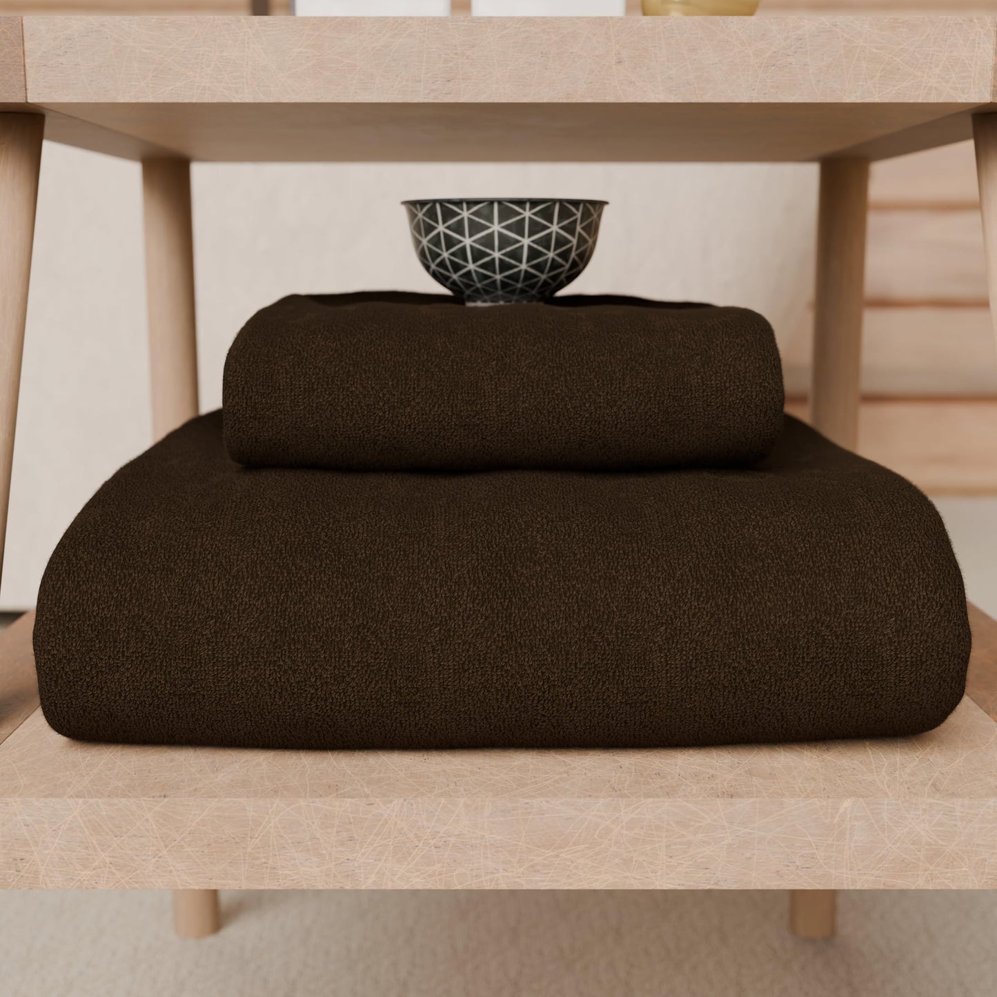 PETTI Artigiani Italiani - 100% Cotton Terry Bath Towels, 1+1 Towel Set, 2 Pieces 1 Face Towel and 1 Hand Towel, Brown Towels