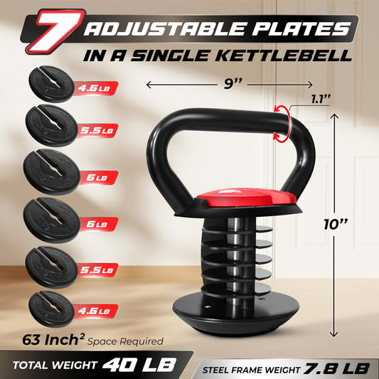 Yes4All JX7N Adjustable Kettlebell, Cast Iron Kettle Bell, Kettlebells Weight Set - 18kg