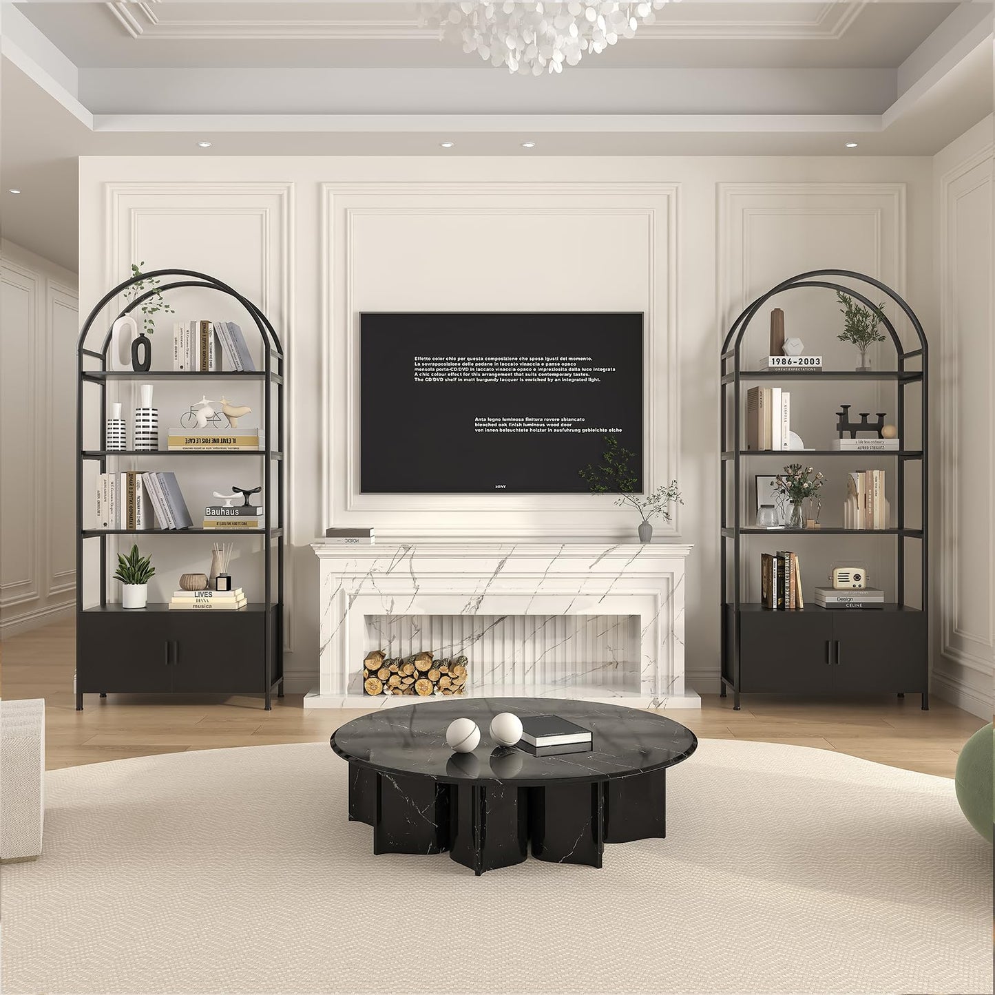 Feonase Arched Book Shelf, Bookcase with Doors Storage, 180cm Tall Bookshelf with Sturdy Metal Frame, E1 Quality Boards