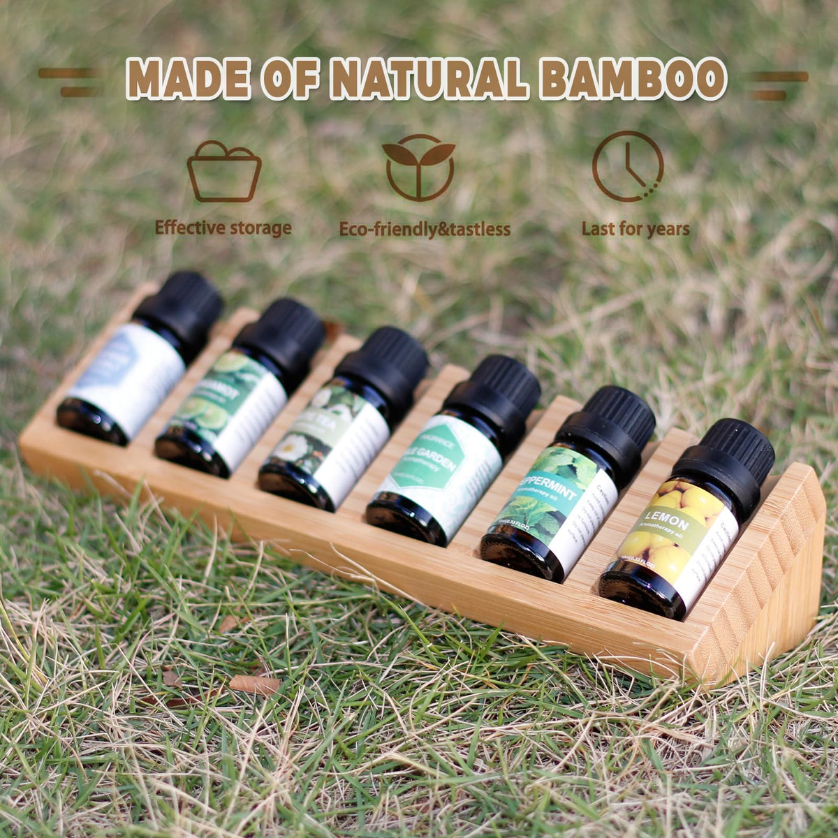 Honicemar 6 - Slot Wooden Essential Oil Holder Aromatherapy Organizer - 2Pcs, Essential Oil Bottles Display Rack & Storage Stand Holder
