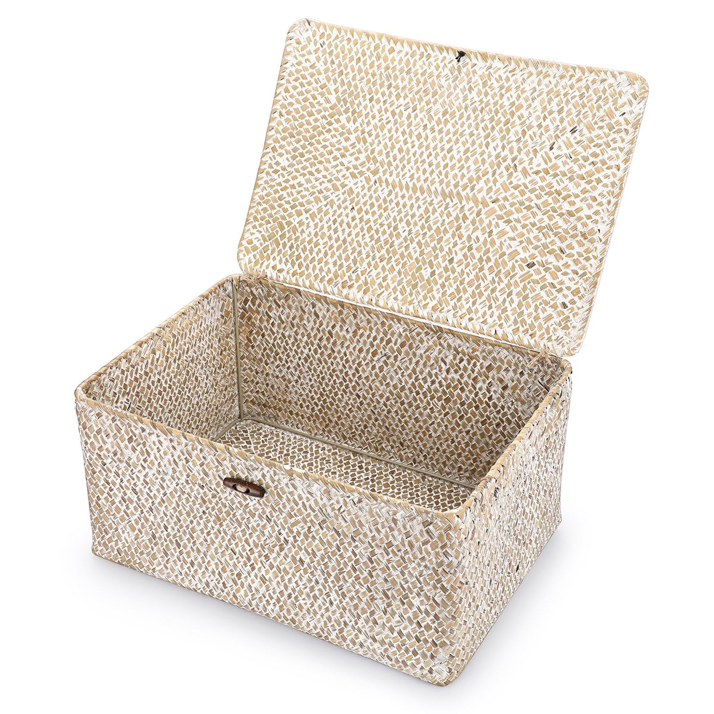 IGNPION Seagrass Storage Basket with Lid Woven Desktop Basket Bathroom Storage Organiser Box