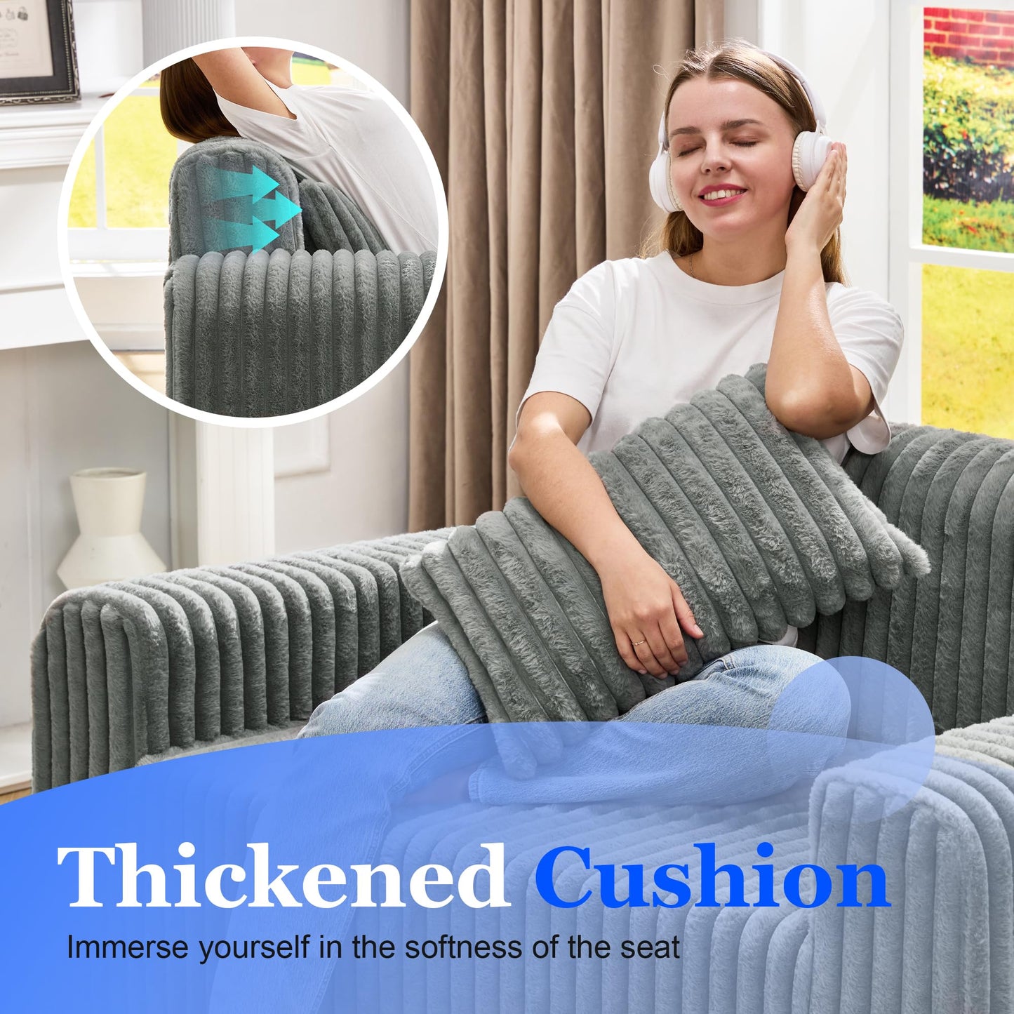 Hobestluk Single Foam Sofa with Pillows Comfy Furry Couch for Small Spaces