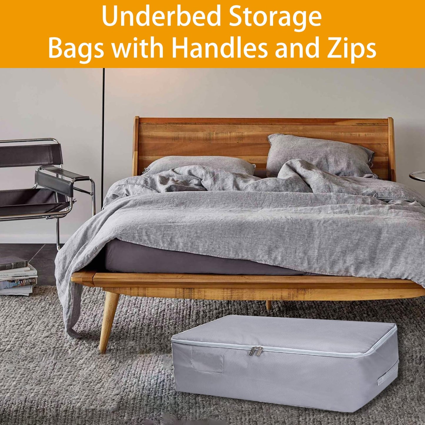 JMIATRY 4 Pack Underbed Storage Boxes with Lid, 50L Foldable Underbed Storage Bags with Handles and Zips, Large Clothes Moving Bag for Quilts