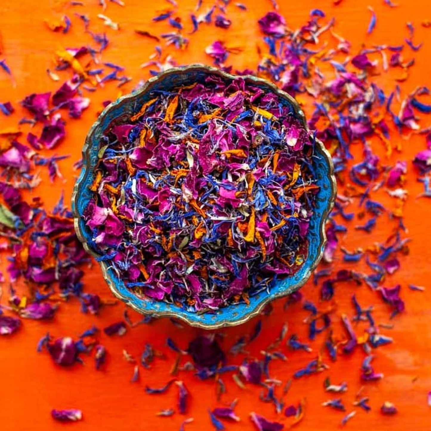Edible Petals ? 50g - Moroccan Flame Blend of Natural Dried Red Rose, Orange Marigold and Blue Cornflower - Certified Food Grade (350)