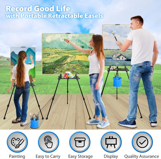 Art Easel Stand for Painting, Adjustable 51-155 cm, Folding Tripod Display Easel, Artist Stand Easel with Bag/Keg, Tabletop and Floor Painting Display