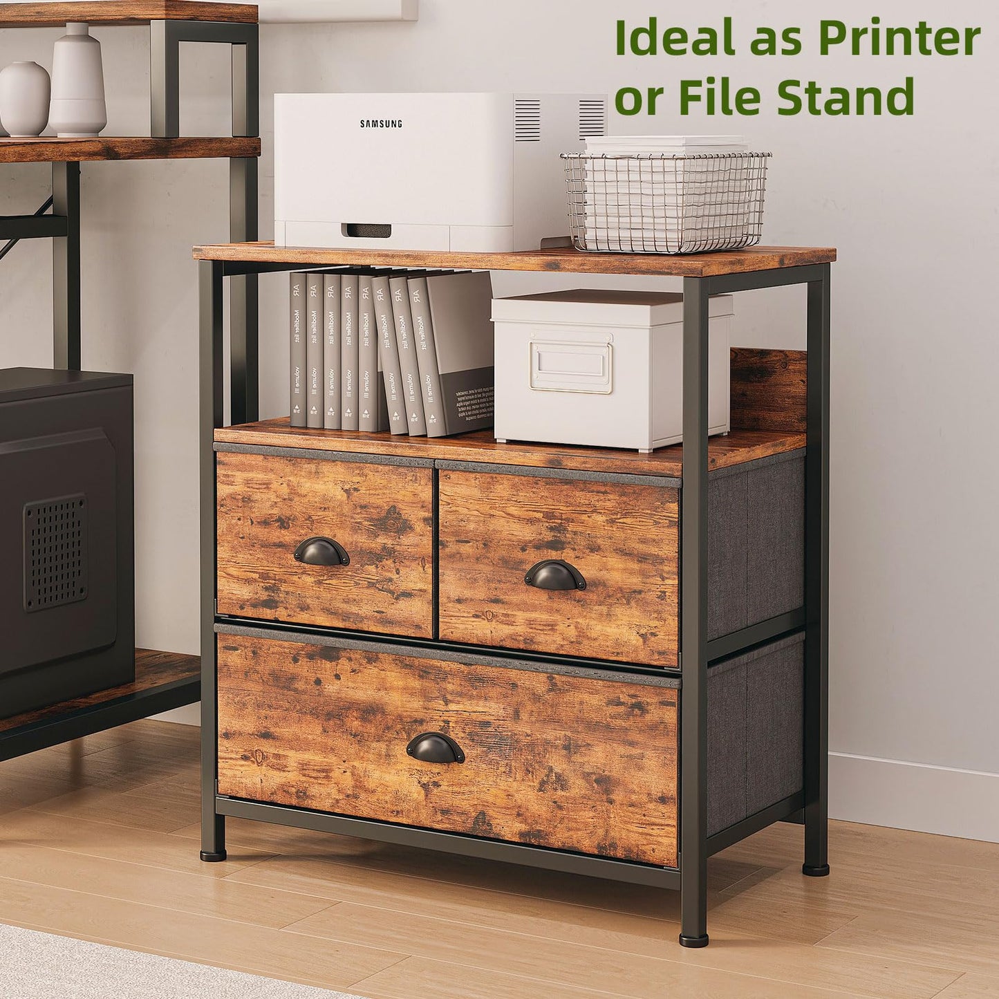 CAIYUN Bedside Table Cabinet with 3 Drawers for Bedroom, End Table Sofa Sid with Storage for Living Room, Nightstand with Metal Frame and Open Shelf