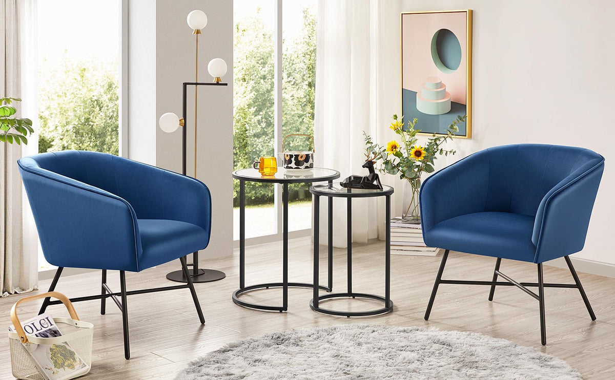 Yaheetech Glass Nesting Tables Set of 2 with Metal Frames, Black