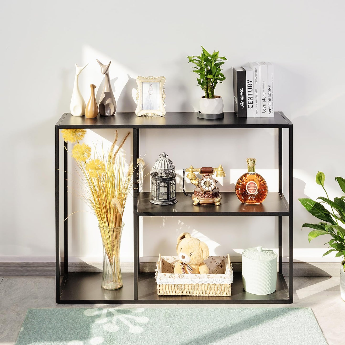 HDANI Console Table,3 Shelf Sofa Table,Thin Entryway Table,Metal Frame Couch Table for Small Spaces,Living Room,Hallway (Black, 100×30×80cm)