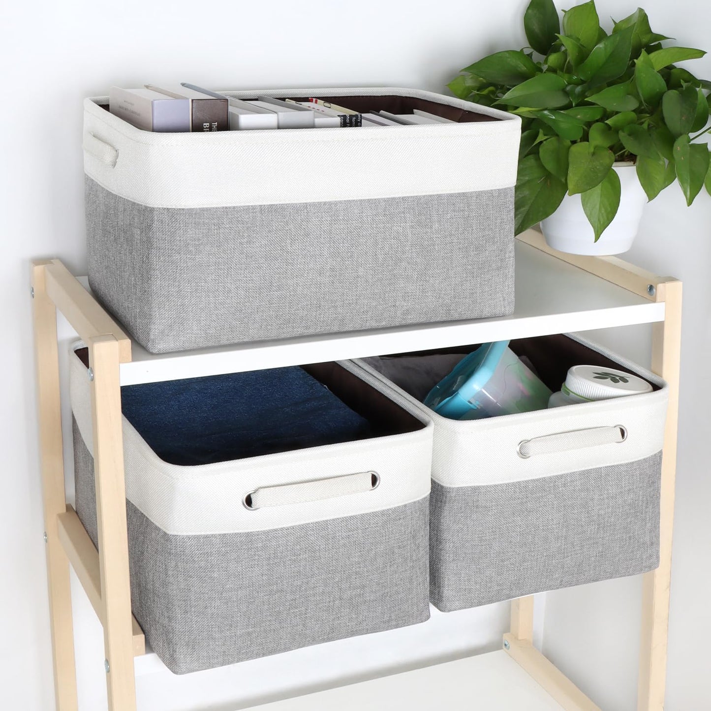 KEEGH Fabric Storage Baskets Set of 3, 17 Inch Storage Boxes for Shelves