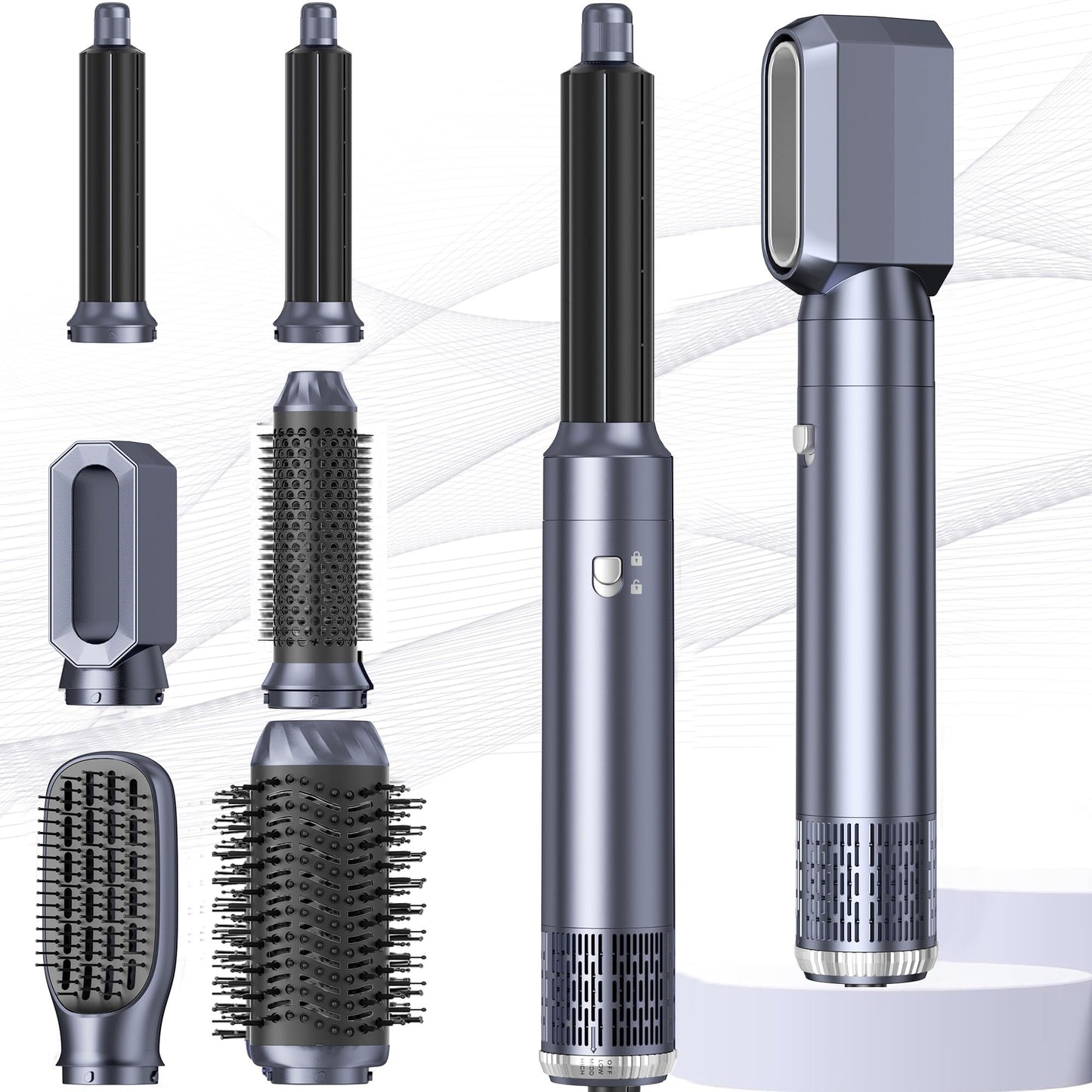 Airbrush 6 in 1 Multi Styler Air Brush Hair Styler Air Styler with Magic Styler, Blow Dry Hair Brush, Air Curler, for Drying and Styling Straightening