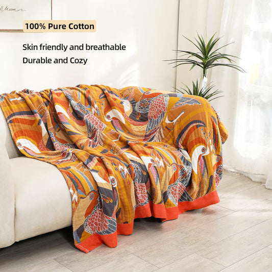VANJOROY Double-sided Sofa Large Bed Throw Blanket, 100% Organic Cotton Thick Warm Soft Bohemian Throw for 2 3 Seater Armchair Couch and Bed.