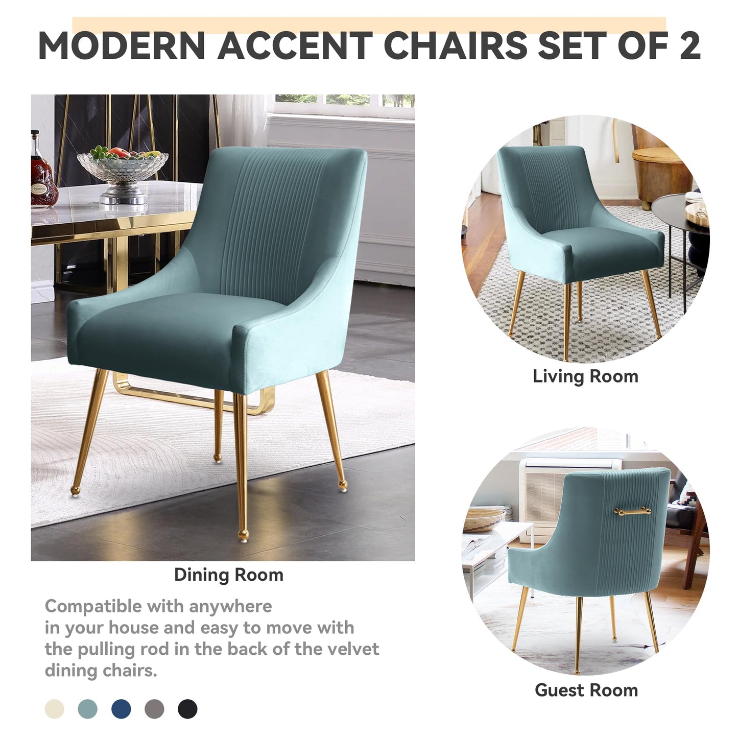 SEYNAR Modern Dining Chairs, Velvet Upholstered Dining Room Chairs with Gold Legs,Tufted Accent Chair Set of 2 for Reception Room Living Room Study