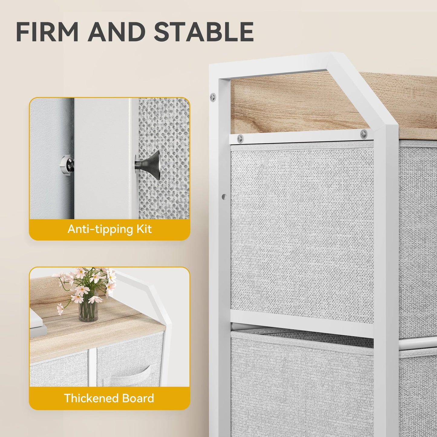 DWVO Chest of Drawers,Fabric Chest of Drawers Bedroom Cabinet with 6 Drawers,Dresser for Bedroom,Living Room With Handles,Wood Top and Sturdy Steel