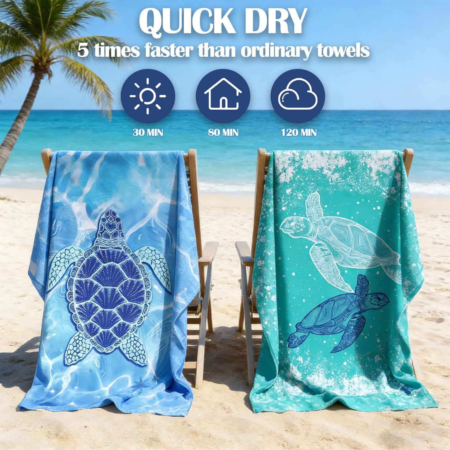 Hyhuiyin 2 Pack Microfibre Beach Towels, 180×90 cm Extra Large Quick Dry Beach Towel with Double Side Print Reusable Soft Towels for Audlts Sand Free