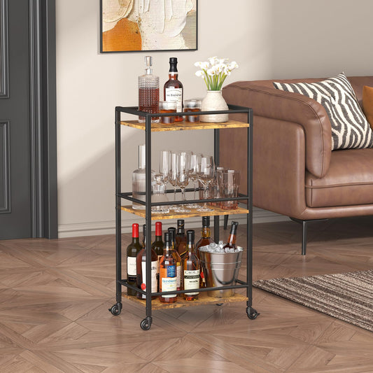 Lifewit Drink Cart, 3-Tier Rolling Bar Cart, Tea Serving Trolley on Lockable Wheels, Kitchen Cocktail Alcohol Trolley for Dining Living Room, 43.2 x