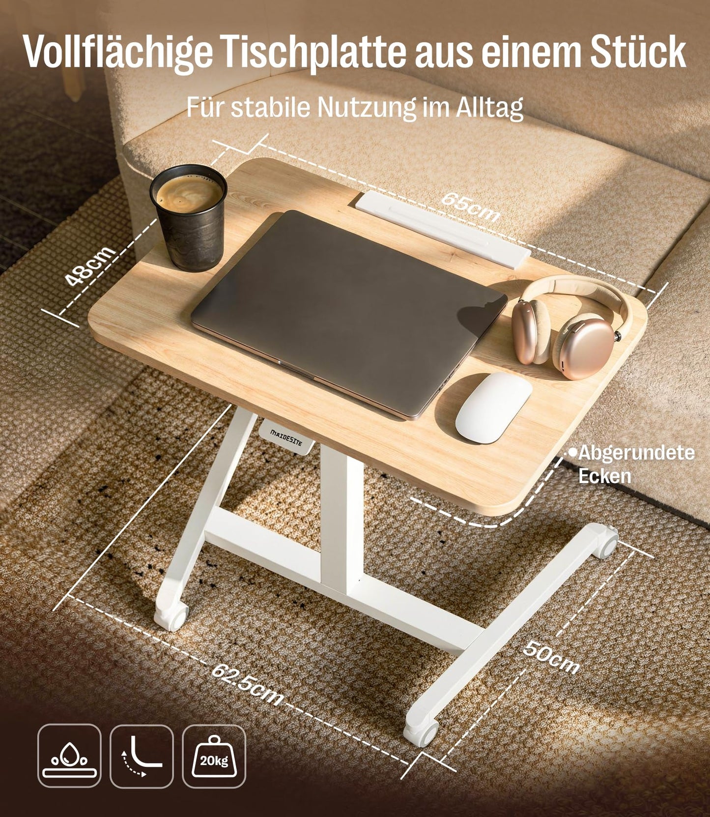 MAIDeSITe Fit Pro Over Bed Table with Wheels, Height Adjustable Desk