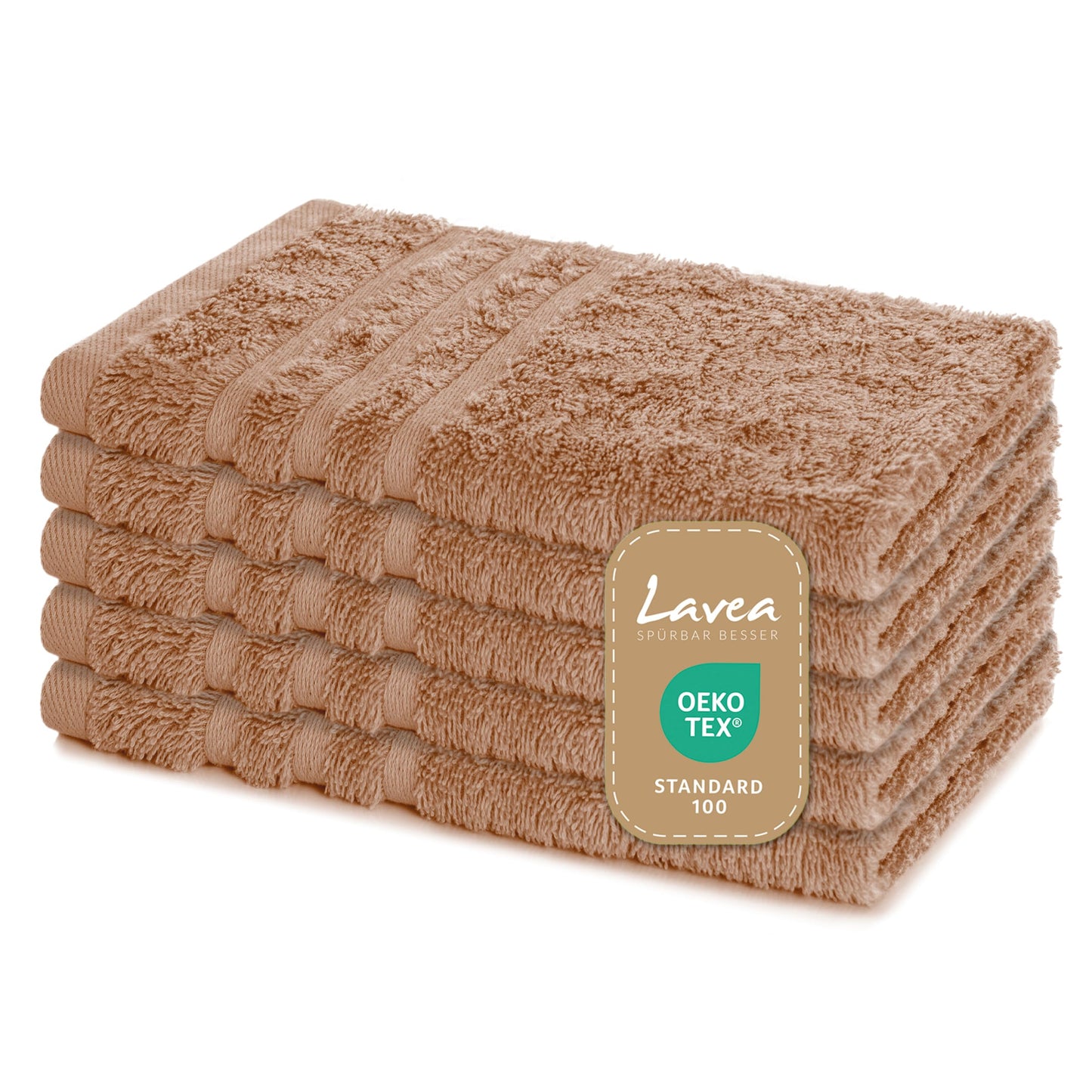 Lavea Set of 5 guest towels, 30 x 50 cm, terry towelling series, cappuccino