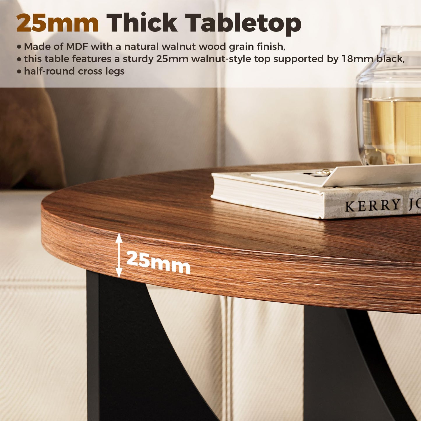 IRONCK Nesting Coffee Table Set of 2, Round Wooden Side Tables, Walnut