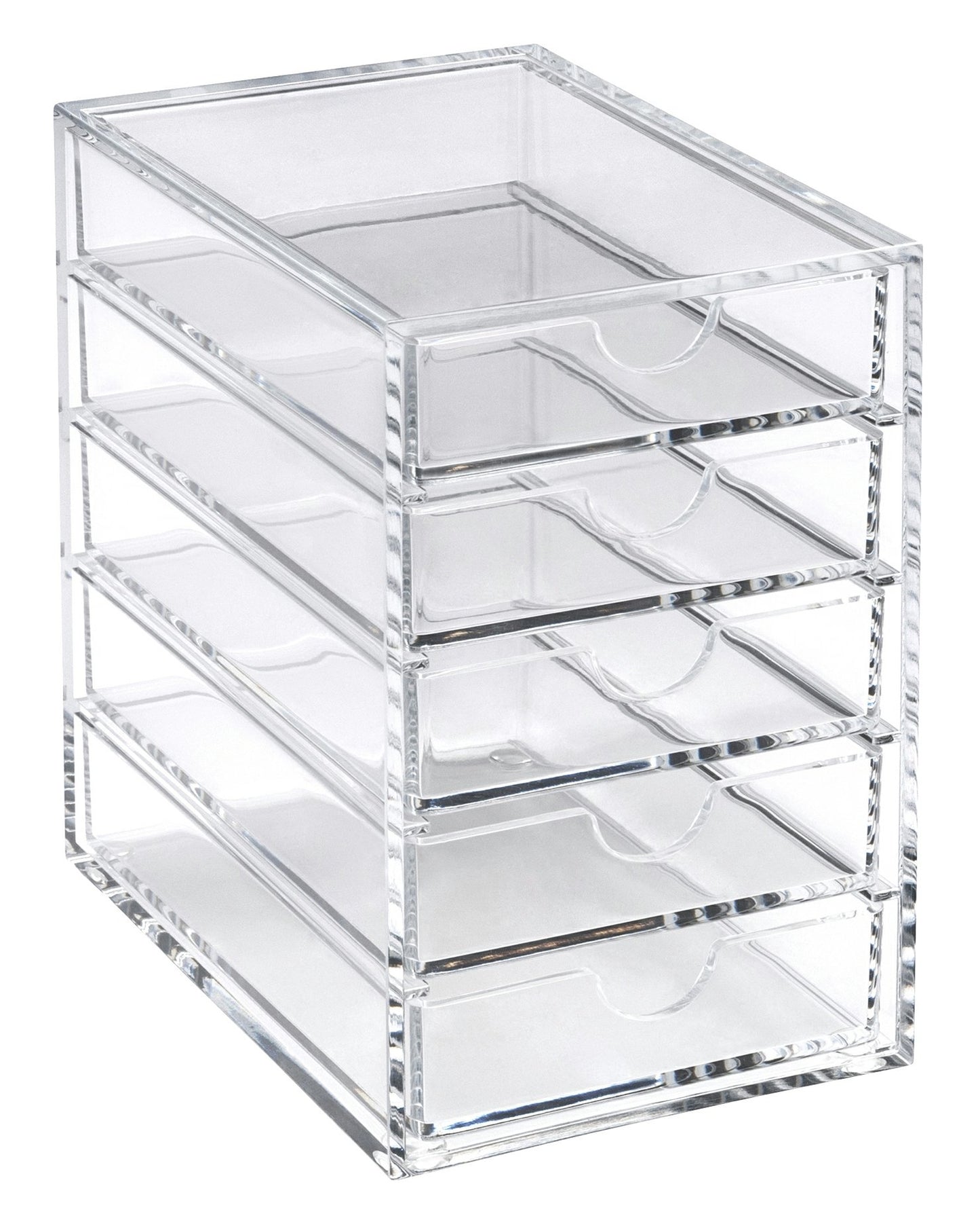 Osco Clear Acrylic 5-Drawer Storage Chest with Non-Slip Feet, Transparent Desk Storage Unit for Jewellery, Makeup, Accessories and Stationery, Mini