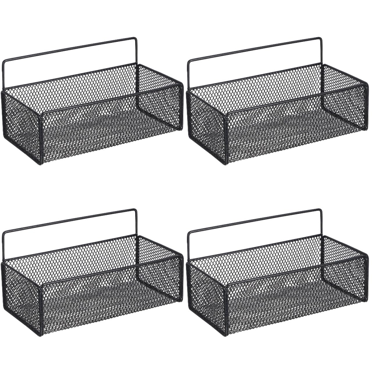 Amosfun 4pcs Wall Mounted Wire Basket for Organization, No Drill Installation Wall Basket, Space Saving Storage Organizer for Pantry, Kitchen,