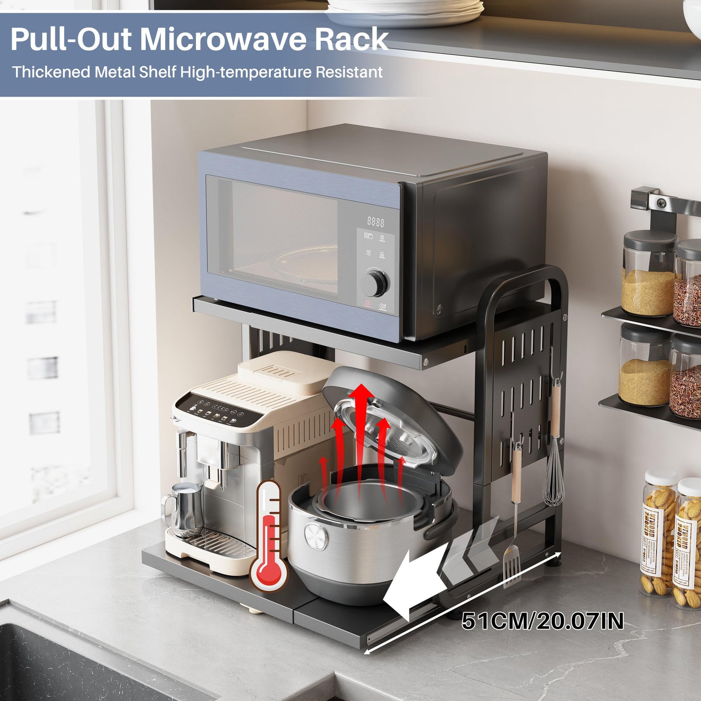 Ornestia 2-Tier Expandable Metal Microwave Shelf for Kitchen,Black