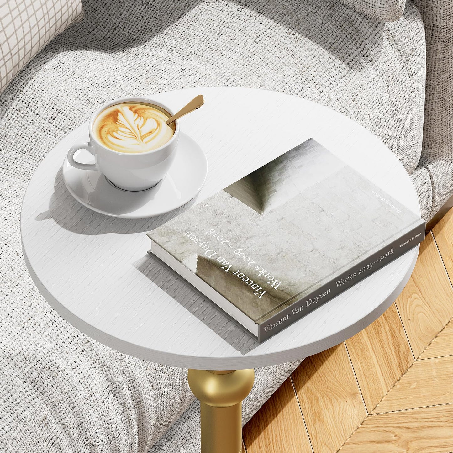Yuede Round Side Table, Small Coffee Table, Pedestal Drink Table for Small Space, Round Bedside Table, Sofa Table, Living Room, Bedroom