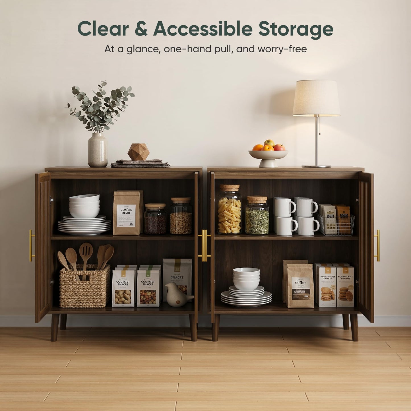 Smart FENDEE Sideboard Cabinet, Farmhouse Buffet Cabinet with Slatted Doors & Adjustable Shelf, Coffee Bar Storage Cabinet for Kitchen, Dining Room