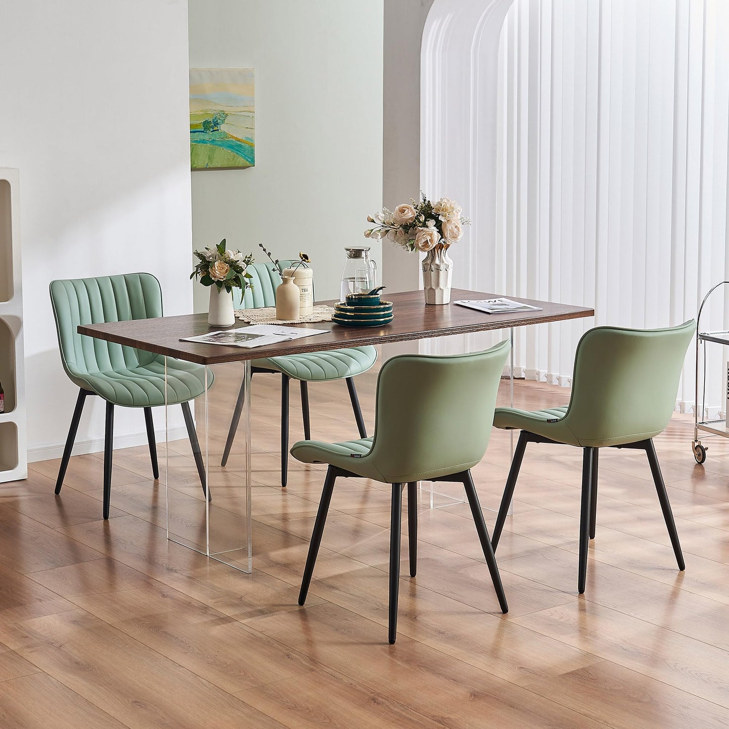 YOUNIKE Dining Chairs Set of 2 Modern Kitchen Dining Room Chairs with Metal Legs, Armless Upholstered Faux Leather Accent Chairs with Backrest