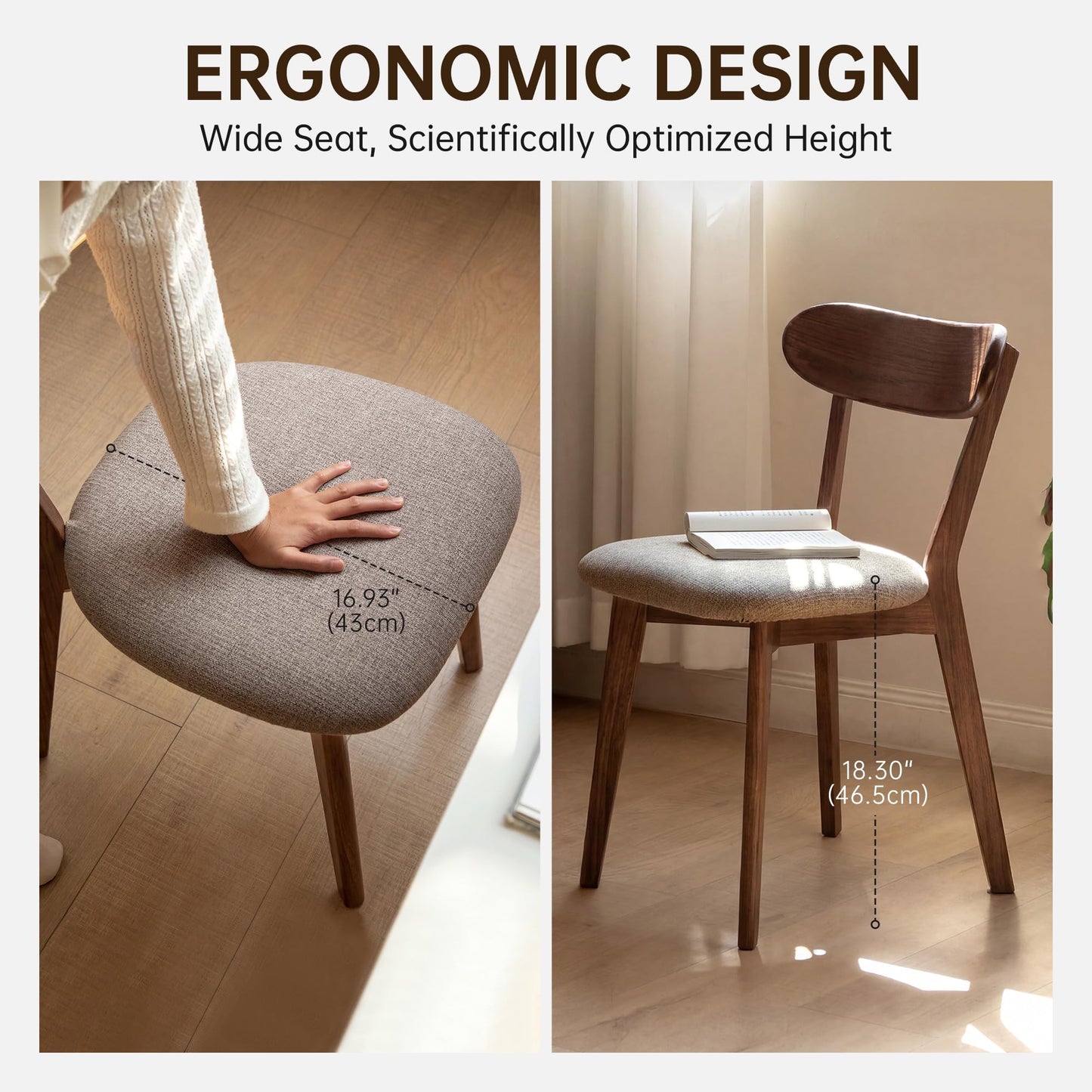 2PCS Modern Solid Dining Chairs Set, Upholstered Fabric Dining Room Chairs