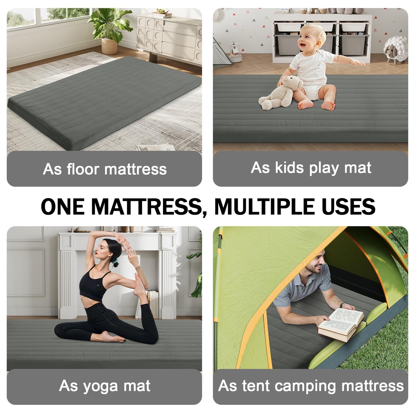 MeMoreCool Roll Up Floor Mattress Small Single 190x75cm, Dark Gary