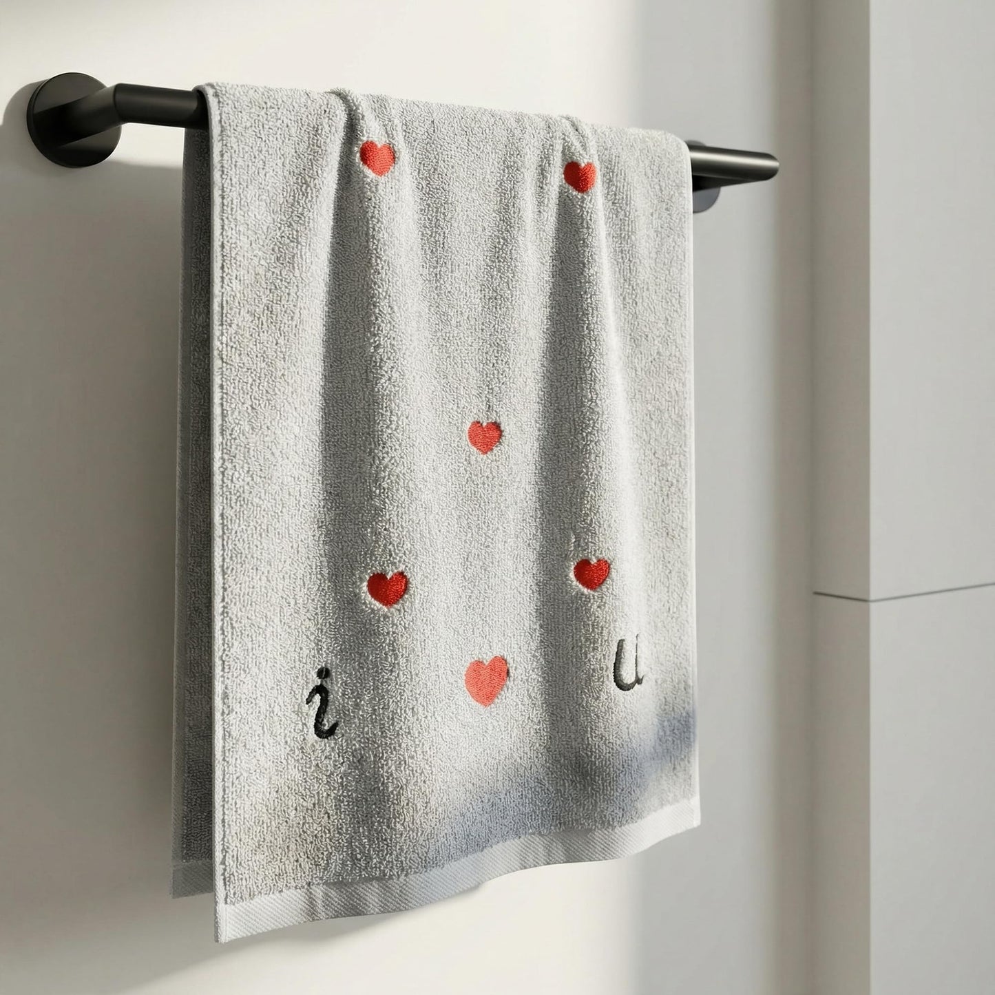 HMETOL Valentine's Day Cotton Letter Heart Love Pattern Hand Towels