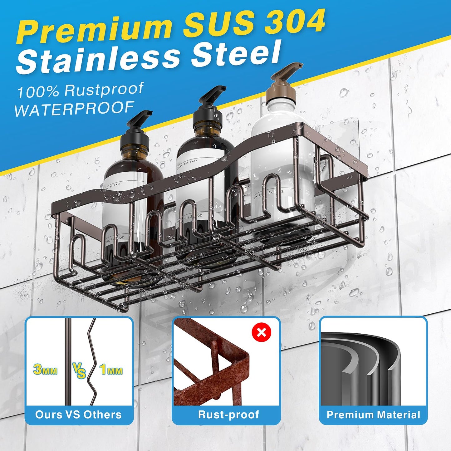 Eudele Shower Caddy 5 Pack,Adhesive Organizer for Bathroom Storage&Home Decor&Kitchen,No Drilling,Large Capacity,Rustproof Stainless Steel